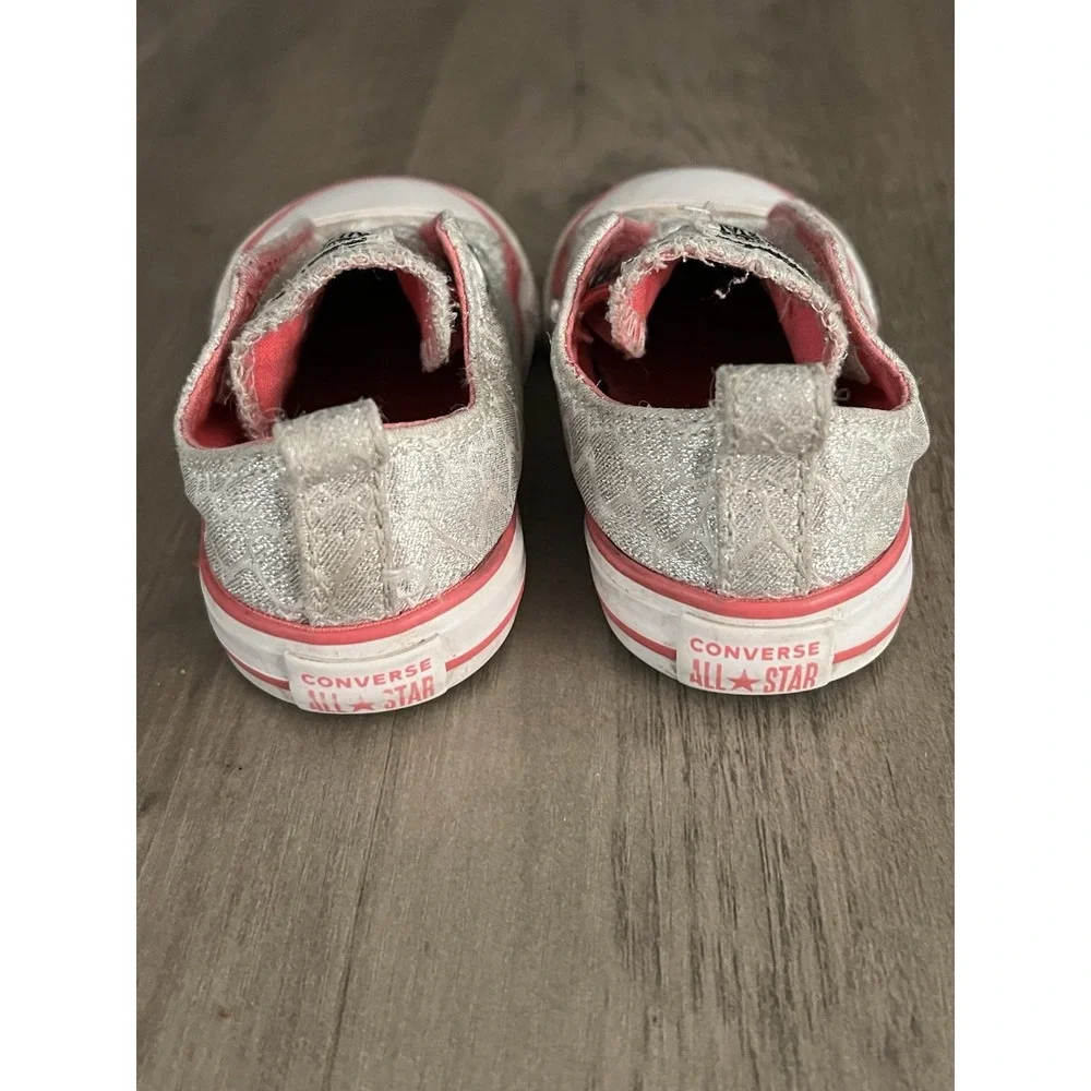 Converse All Star Toddler Girls Sneakers Shoes Sparkly Silver Sz 6 Good‎ to VGC